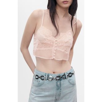 Mango Lace Crop Camisole in Pastel Pink at Nordstrom Rack, Size Medium
