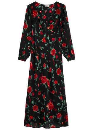 Rixo Rixo Mavis Floral-print Silk-chiffon Midi Dress - Black - 18 (UK18 /xxl)