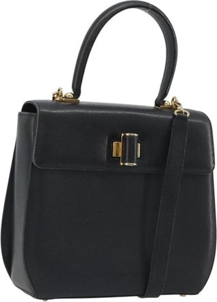 Ferragamo Gancini Leather Black Leather Handbag (Pre-Owned)