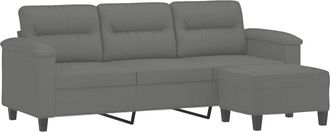 vidaXL Vidaxl - Sofá de 3 plazas y taburete tela microfibra gris oscuro 180 cm