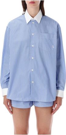 Sporty & Rich SRC Oversized Shirt - Dames - Overhemden - Blauw - M - Katoen - Overhemden