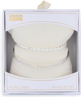 Nordstrom Rack Set of 2 Bangle Bracelet & Cuff Set in Clear- Silver at Nordstrom Rack