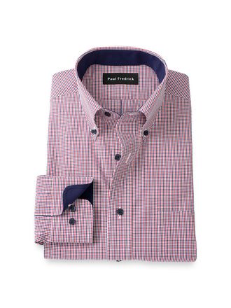 Paul Fredrick Non-iron Cotton Check Dress Shirt With Contrast Trim