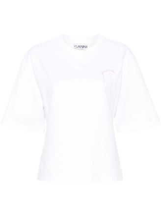 Ganni embroidered-logo T-shirt - women - Organic Cotton - S - White