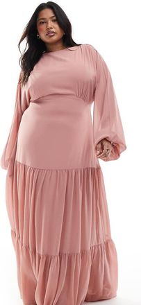 Tfnc Plus Bridesmaid chiffon maxi dress with tiered skirt in dusky pink