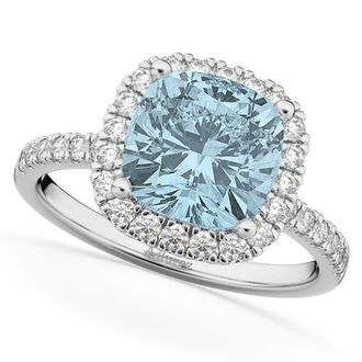 Allurez Cushion Cut Halo Aquamarine & Diamond Engagement Ring 14k White Gold in 3.11Ct/white Gold at Nordstrom, Size 5.5