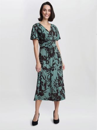 Gina Bacconi Womens Heidi Jersey Print Dress - Sage Green - Size 8 UK