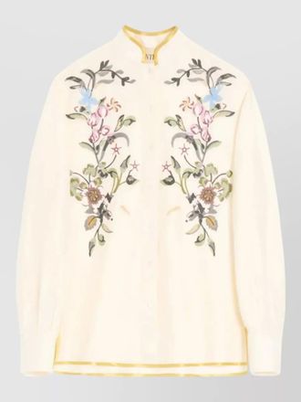 Valentino Garavani linen shirt floral stitching contrast trim