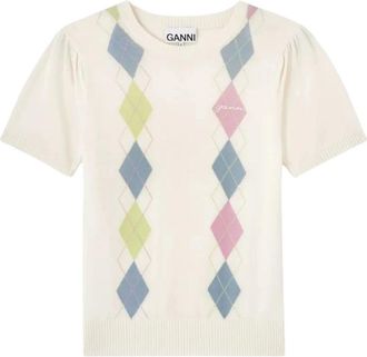 Ganni Camiseta Ligera de Algod&oacute;n con Argyle - Knitwear - Mujer - Multicolor - M