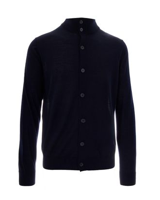 Ballantyne Navy Blue High Collar Button Wool Cardigan