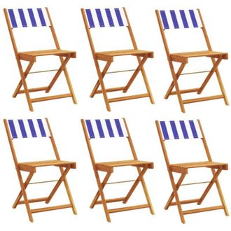 vidaXL Vidaxl - Sillas Jard&iacute;n Plegables 6 Uds Madera Maciza Tela Azul Blanco