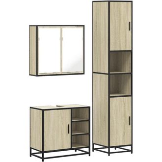 vidaXL Vidaxl - Set De Muebles De Ba&ntilde;o 3 Pzas Madera Contrachapada Roble Sonoma