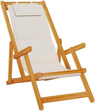 vidaXL Vidaxl - Folding Beach Chair with Armrests Light Grey Acacia Wood & Textilene