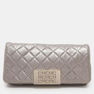 Carolina Herrera Grey Leather Pouch Clutch