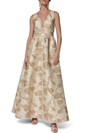 DKNY Floral Metallic Jacquard Gown in Gold Multi at Nordstrom, Size 10