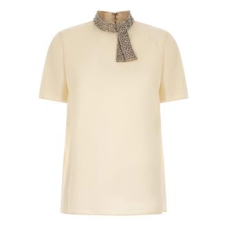 Valentino Garavani High-Collar Crystal-Embellished Top - female - Valentino Garavani - T-Shirts - White - XS - Tops
