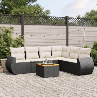 vidaXL Vidaxl - Set De Comedor De Jard&iacute;n 7 Pzas Y Cojines Rat&aacute;n Sint&eacute;tico Negro