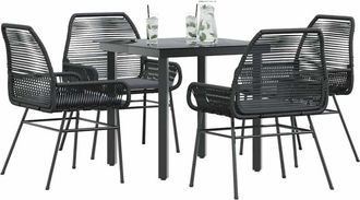 vidaXL Juego De Comedor Jard&iacute;n 5 Piezas Cojines Rat&aacute;n Sint&eacute;tico Negro Vidaxl