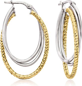 Ross-Simons Italian Sterling Silver and 18kt Gold Over Sterling Triple-Hoop Earrings