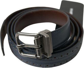 Dolce & Gabbana Blue Leather Perforated Metal Buckle Mens Belt