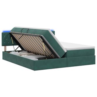 vidaXL Cama De Almacenamiento Led Con Colch&oacute;n Verde Oscuro Vidaxl