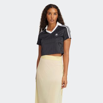 adidas Poloshirt ADIDAS ORIGINALS V-NECK POLO, Damen, Gr. XXL, schwarz, Obermaterial: 100% Polyester, Shirts Poloshirt, kastiger Schnitt, gecroppte L&auml;nge, 3-