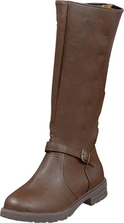 Generic Ladies Knee High Boots Comfortable Stylish Long Booties Round Toe Chunky Low Heel Stylish Non-Slip Buckle Side Zipper Casual Riding Boots Party Work