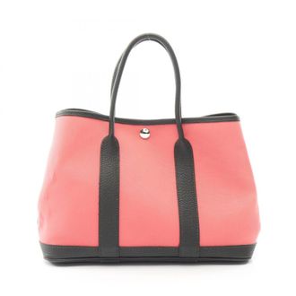 Herm&egrave;s Green Pink Rose Azalee Vert Fonce Toile Officier Negonda Leather Handbag Tote Bag (Pre-Owned)