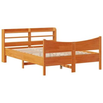vidaXL Vidaxl - Estructura Cama Con Cabecero Madera Pino Marr&oacute;n Cera 150x200 Cm