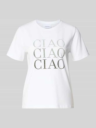 Comma T-Shirt mit Print und Ziersteinbesatz in Offwhite, Gr&ouml;&szlig;e 34