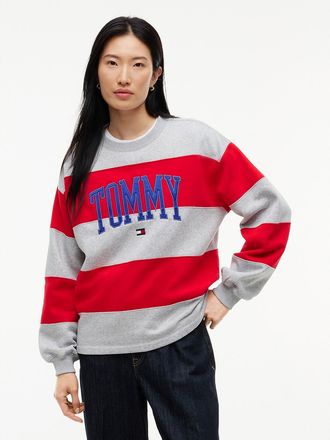 Tommy Hilfiger Womens Varsity Logo Rugby Stripe Sweatshirt - Grey Heather - XXL
