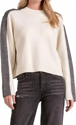 Elan Color Block Stripe Sleeve Detail Sweater In White/grey