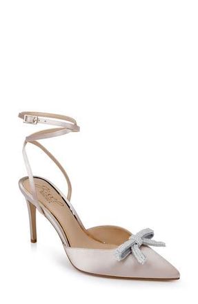 Badgley Mischka Kynlee Ankle Strap Pointed Toe Pump in Champagne Satin at Nordstrom Rack, Size 7
