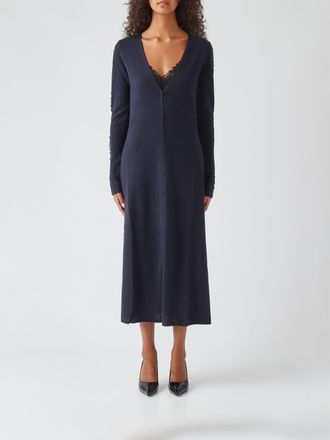Pinko Wool Knit Midi Slip Dress with Lace Inserts