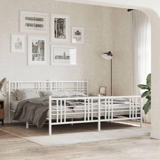 Berkfield Home Metal Bed Frame without Mattress with Footboard White 183x213cm | Size: 183x213 cm