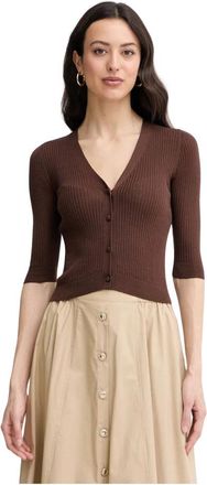 Twinset Truien & Vesten, Dames, Bruin, S, Katoen, V-hals Ribgebreide Vest