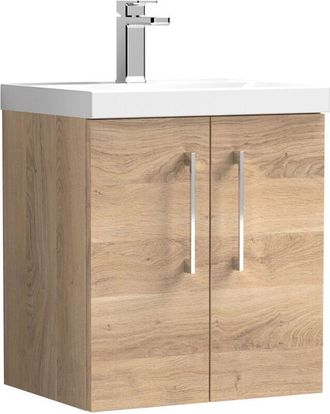 Nuie Nuie - Arno Wall Hung 2-Door Vanity Unit with Basin-3 500mm Wide - Bleached Oak