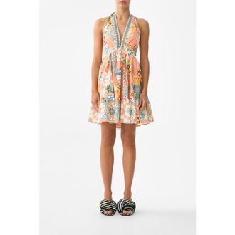 Camilla Ruffle Hem Halter Short Dress in Meet Me In Mallorca at Nordstrom, Size X-Small Au