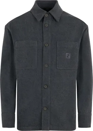 Fendi Casual Shirts, male, Gray, Size: XL Denim Shirt with Embroidery