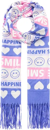 Zwillingsherz Schal ZWILLINGSHERZ Smile and Hearts, Damen, hellblau, Web, Obermaterial: 100% Polyester, Modet&uuml;cher Schal, mit Fransen, fr&ouml;hlichem Schriftzug, Herzen