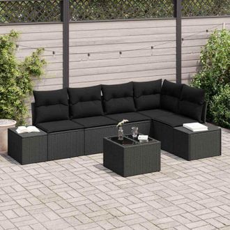 vidaXL Vidaxl - Conjunto De Sof&aacute; De Jard&iacute;n Con Coj&iacute;n 6 Pcs Negro