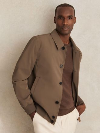 Reiss Bobby Chestnut Brown Technical Button Through Jacket, S