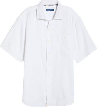 Tommy Bahama Breeze Island Short Sleeve Cotton Jacquard Button-Up Shirt in White at Nordstrom, Size Xxx-Large