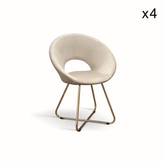 Konte Design Lote 4 sillones de tela efecto terciopelo beige, base de metal dorado