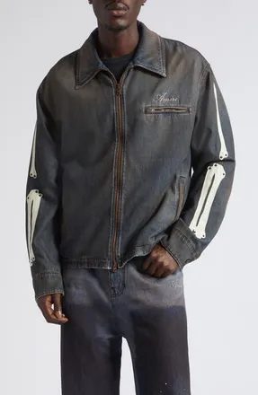 Amiri Bones Denim Jacket in Dark Dust at Nordstrom, Size Xx-Large