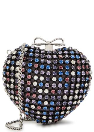 Self Portrait Heart Crystal-embellished Satin Clutch - Black - One Size