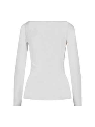 Diesel Ribbed Jersey with Logo Badge Long-Sleeve Top - White