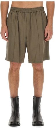 Helmut Lang Pintucked Bermuda Shorts met elastiek - Heren - Korte Broeken - Groen - S - Katoen - Korte Broeken