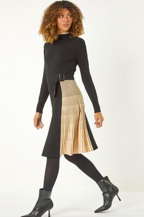 Roman Contrast Panel Belt Knitted Dress