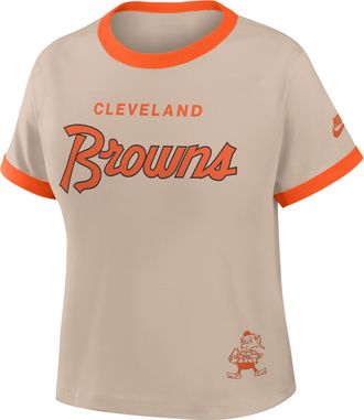 Nike Cleveland Browns Rewind Ringer Mod Nike Womens NFL Cropped T-Shirt in Brown | 04N90J3193V-X5Q